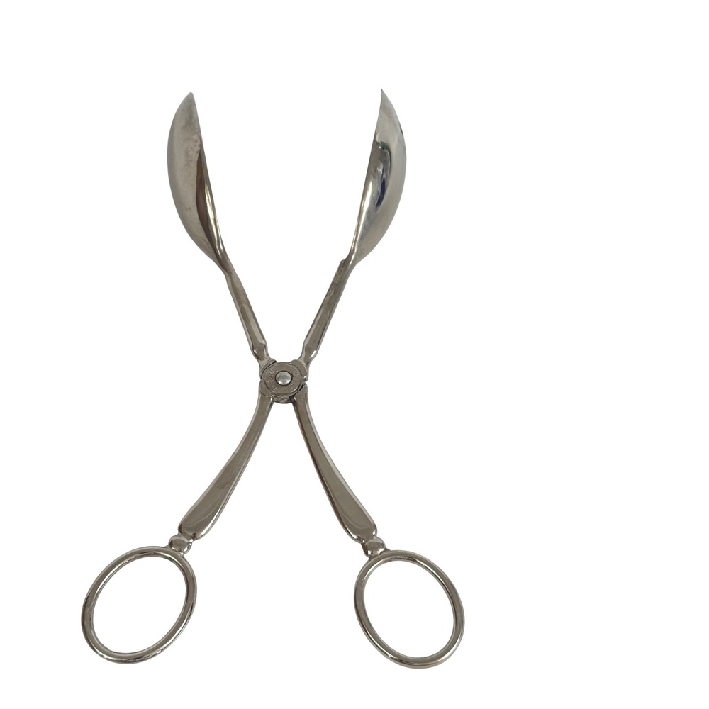 Vintage Plated‎ Silver Salad Serving Tongs Scissor Style Spoon Fork 10"